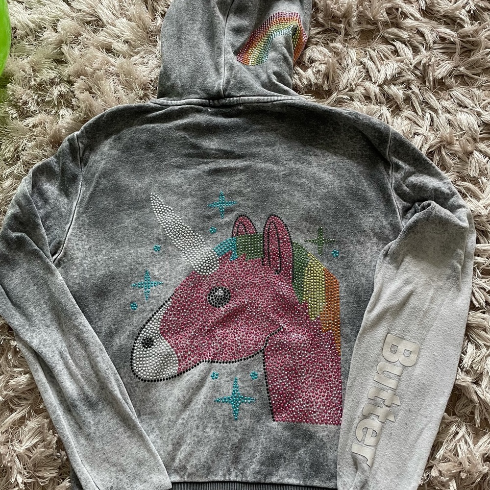 BUTTER rhinestone unicorn and rainbow sweatshirt size Girls Large